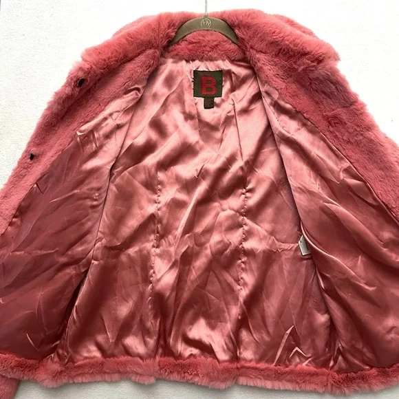 Bernardo Large L Spanish Rabbit Fur Coat Coral Salmon Jacket Satin Lined - Picture 7 of 11